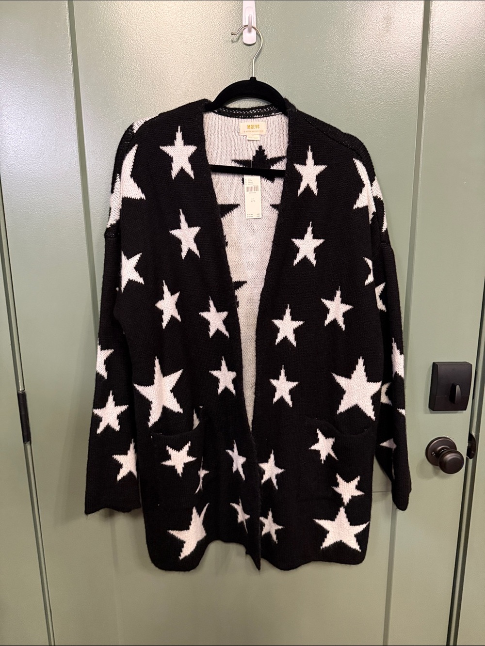 Maeve Black Cardigan with White Star Print